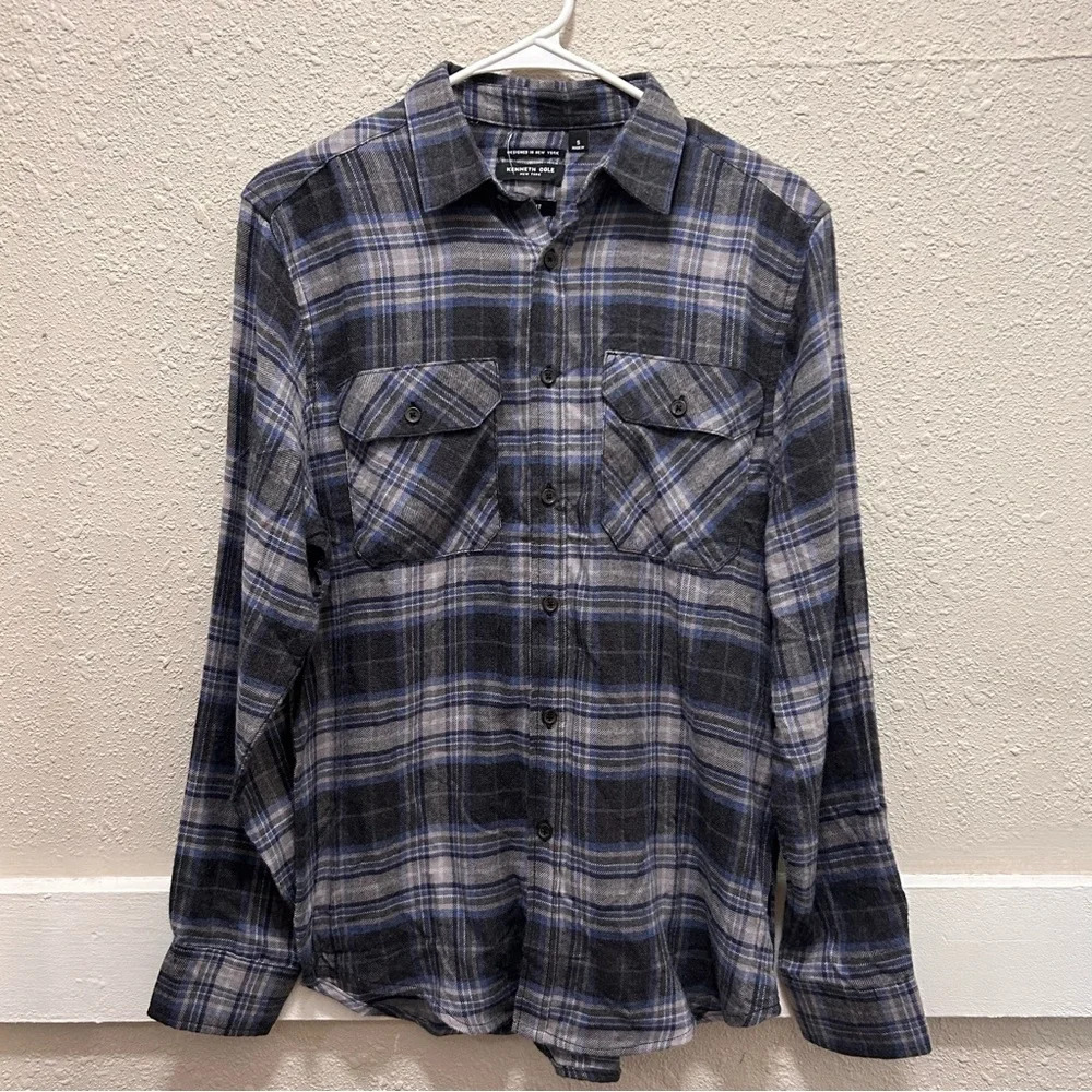 Kenneth Cole Blue/Grey Casual Button Down